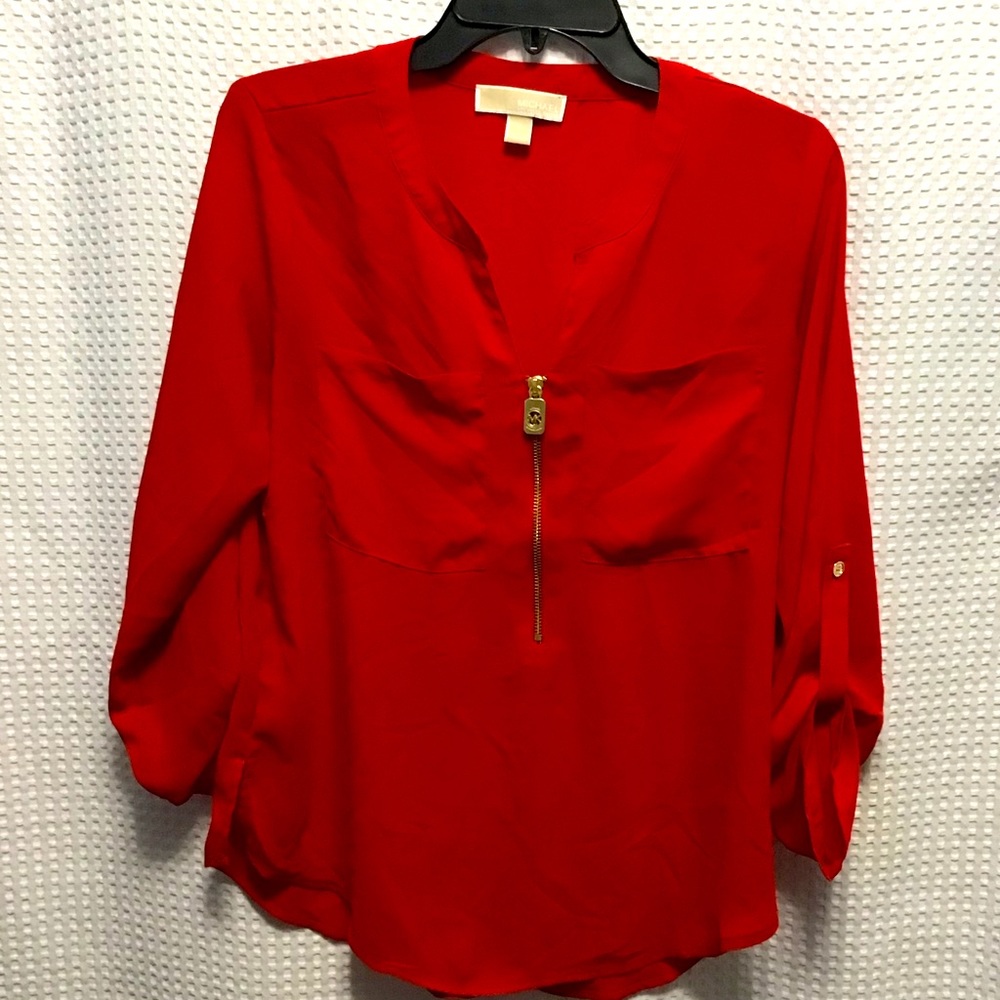 MICHAEL Michael Kors Red 3/4 Sleeve Relaxed Blouse